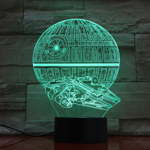 Lámpara Mesa 3d Estrella De La Muerte Base Negra + Control