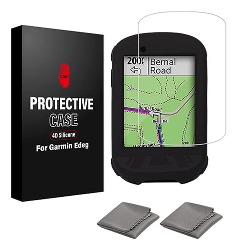 Funda De Silicona + Vidrio Templ Para Garmin Edge 830 Negro