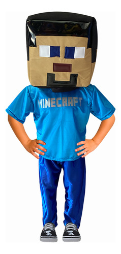 Disfraz Minecraft Steve Para Niño Azul 12