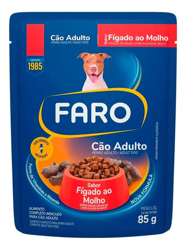 Sachê De Ração Úmida P/ Cão Adulto Fígado Ao Molho 85g Faro