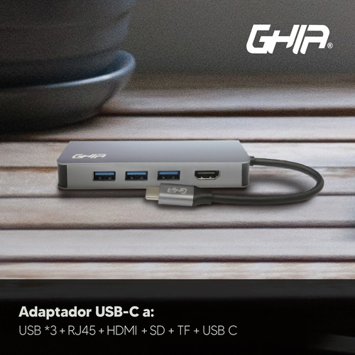 Adaptador Multipuerto Ghia 8 En 1 Usb 3.1 Tipo C A Hdmi Rj45