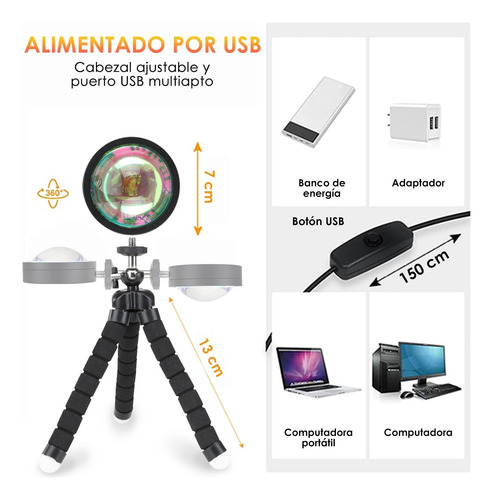 Lámpara De Atardecer Rgb Multifunción Proyector Ambiental