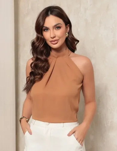 Blusa Regata Feminina Gola Alta Com Laço, Social Executiva