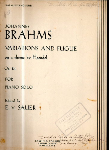 Brahms Variaciones Y Fuga  Partitura Para Piano 