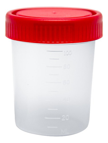 Vaso Recolector Para Muestra 100 Ml Estéril Tapa Roja 10 Pza