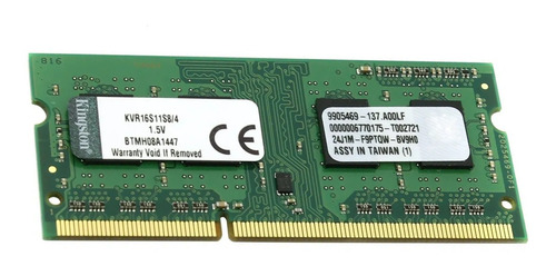 Memoria RAM ValueRAM color Verde 4GB 1x4GB Kingston KVR16S11S8/4
