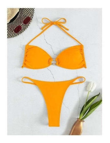 Traje Baño Bikini Halter Vinculado Con Aro