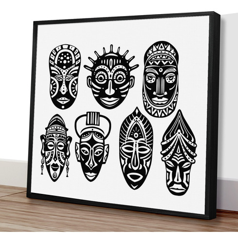 Imagem 1 de 3 de Quadro Decorativo 40x40 - Máscara Africana Md10