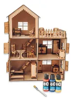 Comprar 4 Casitas De Muñecas + 80 Muebles Mdf +12 Acrilicos P\u002Fpintar