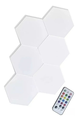 Set De 6 Luces Hexagonales Led Rbg + Control Lampara