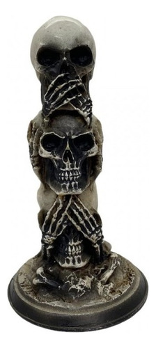 Escultura Toten 3 Crânios Patinado 12,50 Cm Resina Cor Branco E Preto