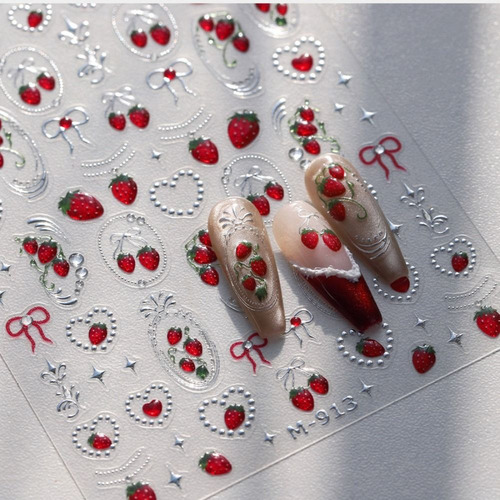 Adesivos De Unhas Sweet Fruits 5d Strawberry Cherry