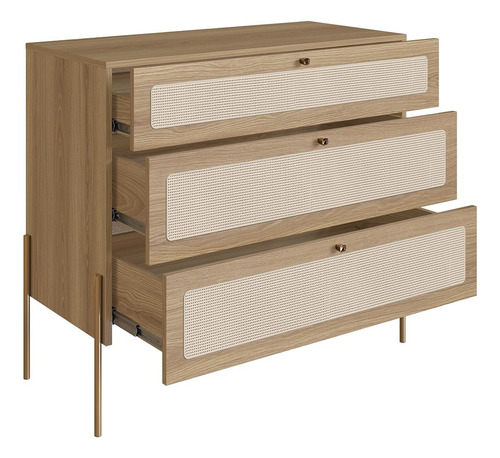 Cômoda Para Quarto 3 Gavetas Pé Metal Arlo A10 Hanover Doura Cor Dourado