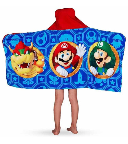 Toalla Con Capucha Para Baño Y Playa Mario Bros Algodón Suav