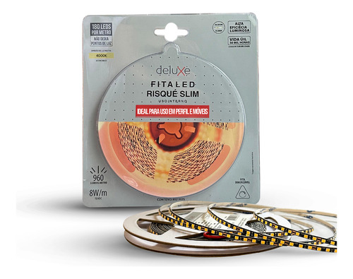 Fita Led Risque Ultra Fina 3mm 8w 4000k 5m 12v Pr Deluxe Luz Branco-neutro Tensão de operação 8W/M