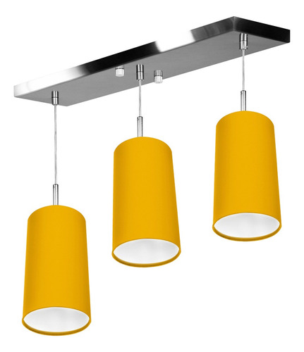 Lustre Pendente Cilindrico Triplo Base Retangular Amarelo