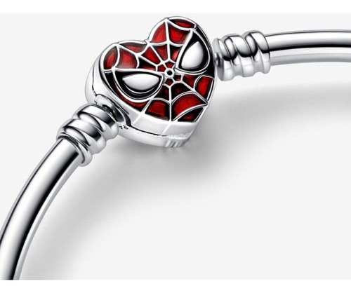 Pulsera Spider Man Pandor Charm Moments Corazón Araña Plata Rojo 19 Cm