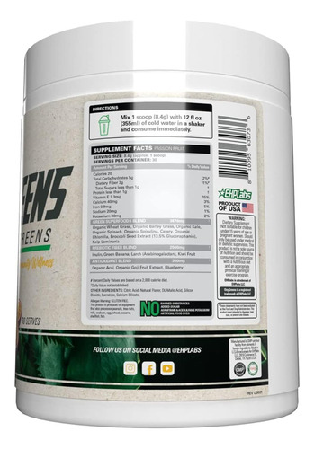 Ehp Labs Oxygreens Daily Greens Forest Berries 30servs Sabor Passion Fruit