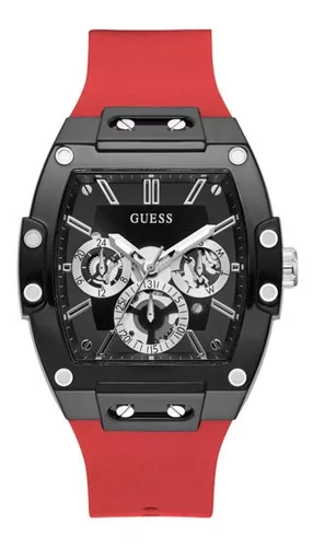 GUESS US - Reloj multifunción de silicona plateada y negra para hombre