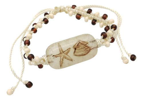 Pulsera Tejida Chaquiron Estrella Arena Diámetro 7 Cm Largo 15 Cm