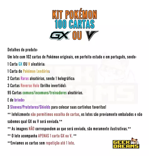 Lote 10 Cartas Pokemon GX Aleatorias