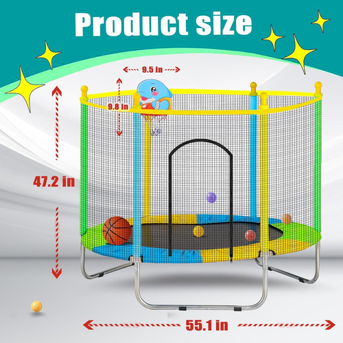 Trampolín 4.6' Con Aro De Baloncesto Y Pelota - Astm
