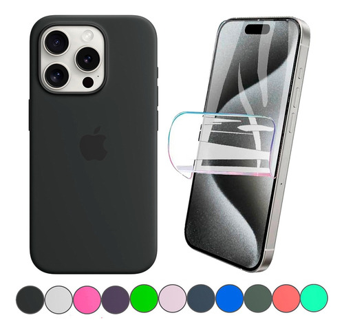 Estuche Protector Silicona Para iPhone 15 Pro Max + Hidrogel