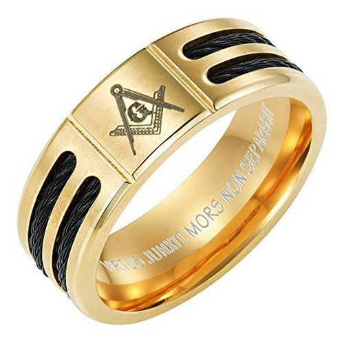 Anillo Masónico De Titanio Para Hombre Con Grabado En Latín