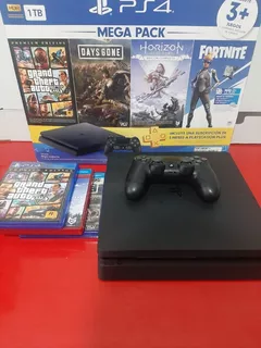 Ps4 Consola Play Station 4 Slim - Negro - 1 Tb - Mega 3 Pack