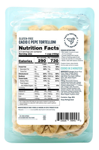 Tortelloni Sin Gluten Cacio E Pepe Pasta Fresca 255 G 6 Unid