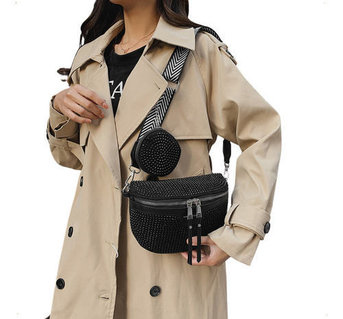 Riñonera Mujer Bandolera Mini Bag Eco-cuero Calidad Monedero Color Negro Diseño De La Tela Fashion Bags