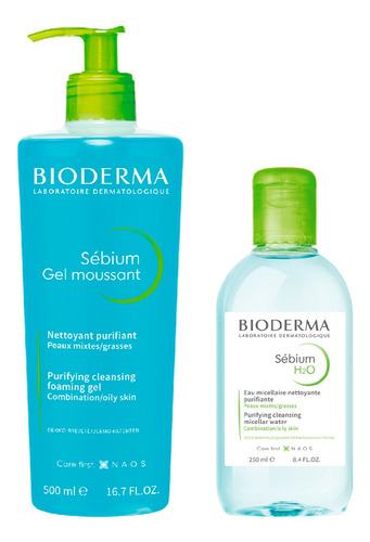  Bioderma Sebium Gel Moussant 500ml + H2o Micelar 250ml