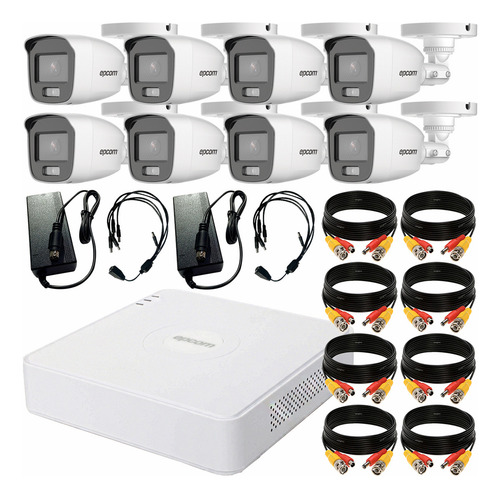 Epcom Kit Video Vigilancia Color Vu 8 Cámaras de 2 MP B8-KIT-CV/A-PLUS2S con Micrófono Integrado + Accesorios Kit Circuito Cerrado de Alta Resolución con Visión Nocturna a Color 24/7