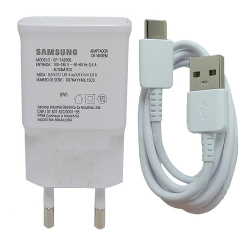 Cargador Samsung EP-TA200B usb-c de pared con cable carga rápida blanco