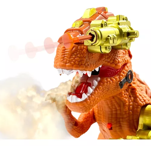 Dinossauro De Brinquedo Solta Fumaça Anda Som Luz Dino Robô laranja