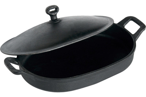 Assadeira De Ferro Fundido Oval 35x24cm Com Tampa E Alças