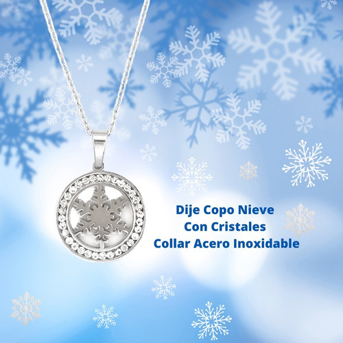 Imagen 5 de 5 de Collar De Copo De Nieve Con Cristales En Acero Inoxidable