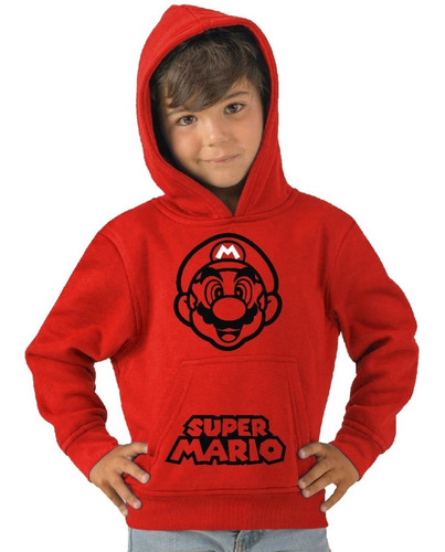 Poleron De Niño Con Capucha Super Mario Bros Rostro
