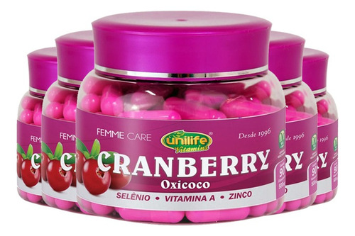 Kit 5 Cranberry Oxycoco Femme Care Unilife 90 Cápsulas Sabor Sem Sabor