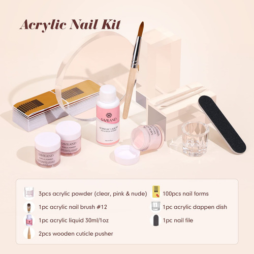 Kit De Uñas Acrílicas Saviland Starter Con Polvo Y Líquido A