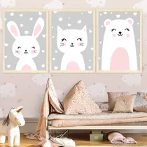 Comprar Set X3 Cuadros 33x43 Cm Completos Conejo Oso Gato Infantiles