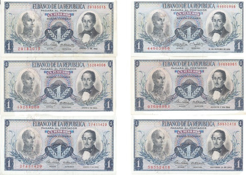 Colombia Lote Billetes 1 Peso 1959-1977 Todas Las Fechas