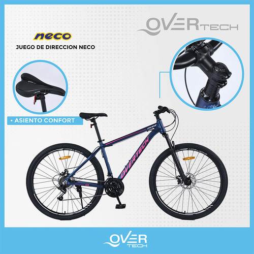 Bicicleta Mtb Overtech Q6 R29 Aluminio 21v Freno A Disco Negro/azul/azul Talle M