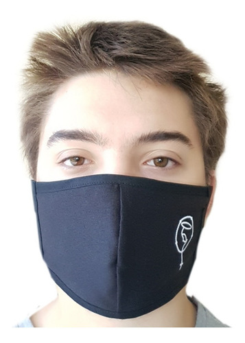 Imagen 2 de 2 de Barbijo Tela Negro Cubre Boca Nariz Lavable Reutilizable