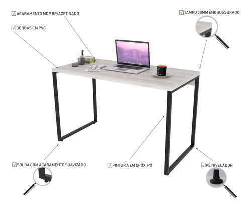 Imagem 2 de 5 de Mesa Para Escritório Office Estilo Industrial 1,20m Kuadra
