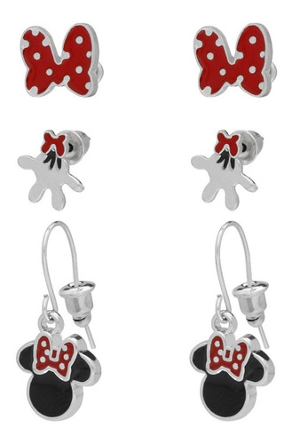 Set De Aretes, Minnie, Guantes, Y Moño, Disney, En Tono Rojo