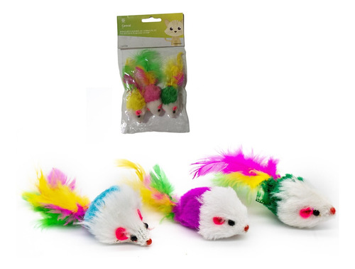 Ratinho Com Penas Kit 03 Un Brinquedo Catnip Para Gatos Pet