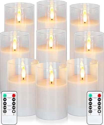 9 Velas De Cristal Sin Led Parpadeantes Con Control Remoto A