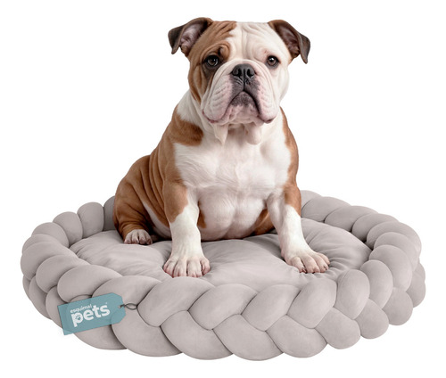 Cama Redonda Antiestrés 70 Cm Perro Mediano Esquimal Pets Color Beige Diseño Liso