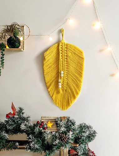 Decoración De Pared De Macramé, Hoja De Plumas Colgante, Ado